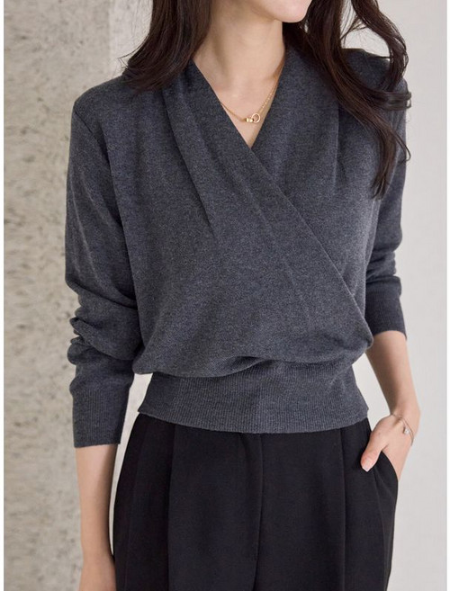 모리스커밍홈 숄카라 겹브이넥 랩 니트 M2510KN646C