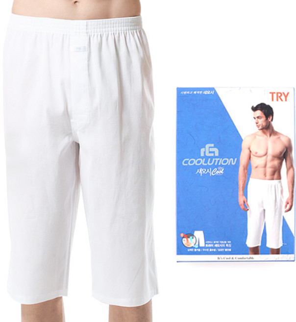[TRY]남성 면100 새모시신바람하의 백색 7부파자마바지 여름속옷