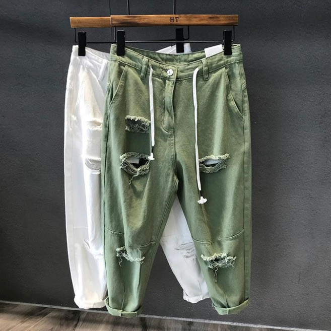 남자 9부 찢어진 바지 워싱 컷팅 팬츠 편한 무지 스타일 청바지 추천