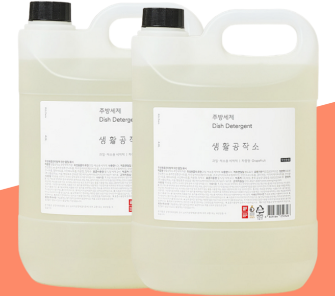 활공작소 주방세제 리필 4L x 2개입 대용량 1종 쌀뜨물향 벌크패키지