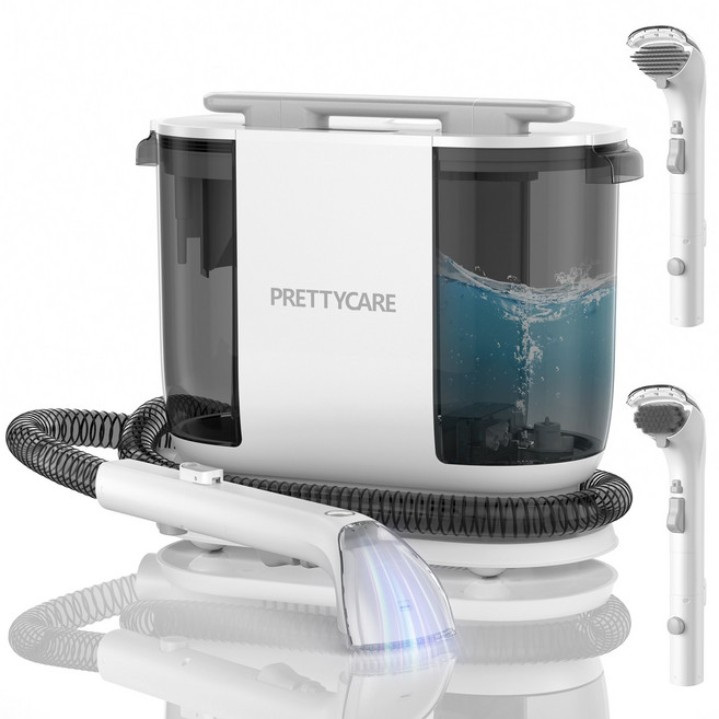 프리티케어 원터치 자동세척 패브릭 청소기 가정용 침구 소파 카페트 3중 클리닝 듀얼 탱크 분리형+초경량 디자인 하얀색, 하얀색 PC801-1