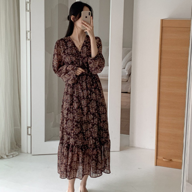 D105-6 카테포 빅사이즈 롱 쉬폰원피스 44-110