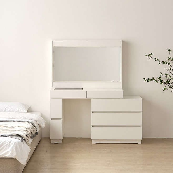동서가구 아시엘 800 화장대+조명거울 DF915006, 화이트