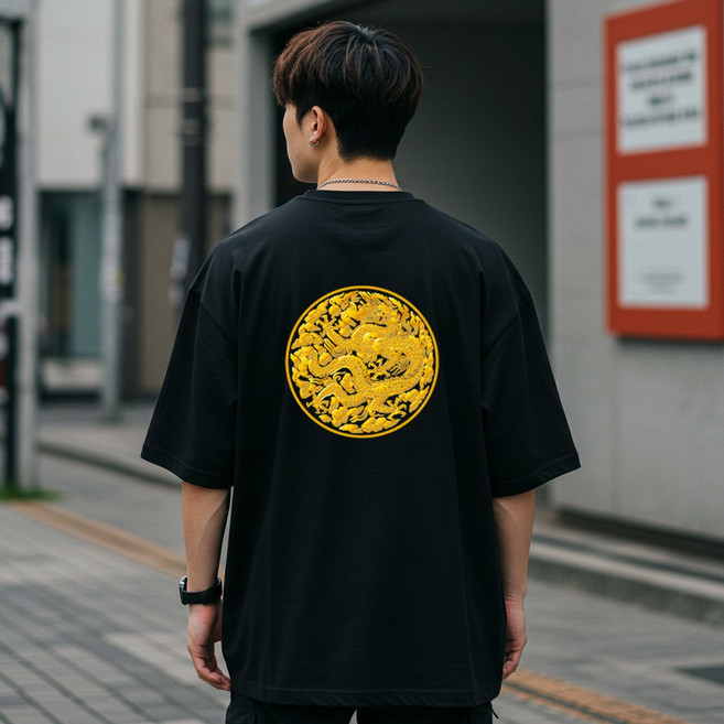 듀홈 황금 곤룡포 문양 전통 금용 DTF 열전사 스티커 의류 전사지 열전사스티커, 1개, 곤룡포 열전사스티커 대형 직경20CM