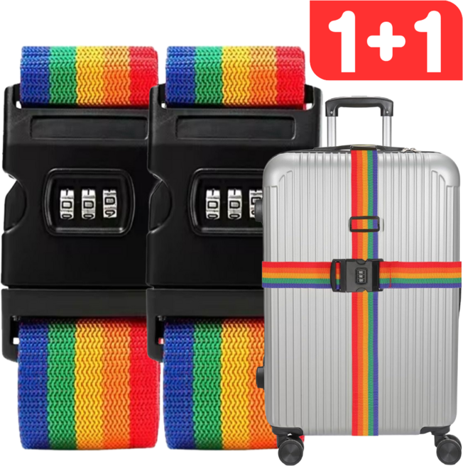 1+1 캐리어벨트 여행가방 잠금벨트 2P세트 번호키 도난방지 무지개 고정밴드 스트랩