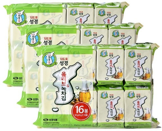 지도표성경 지도표 성경김 올리브녹차 식탁김 4gx16봉x3개(총48봉), 64g, 48봉