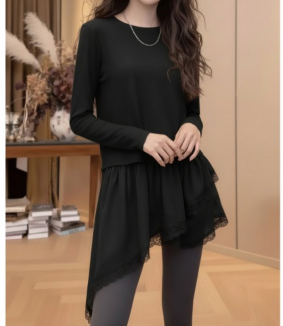 히또리 T4900 러플 쉬폰 언발란스 롱 티셔츠 촉감 좋아요