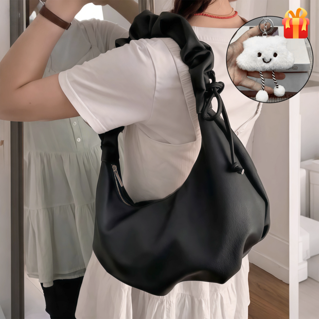 Belua 여성 숄더백 셔링 만두백 소프트가죽 대용량 스트랩조절 크로스백 데일리 캐주얼 가방