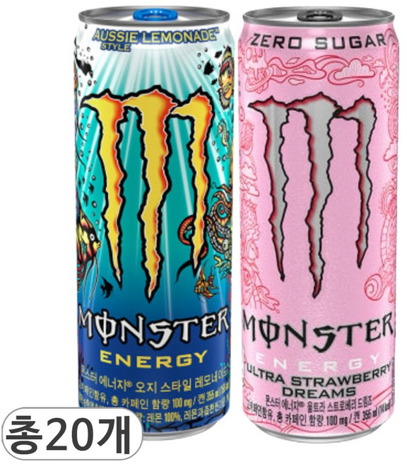코카콜라 몬스터 에너지 오지 스타일 레모네이드 & 스트로베리 드림즈, 20개입, 355ml