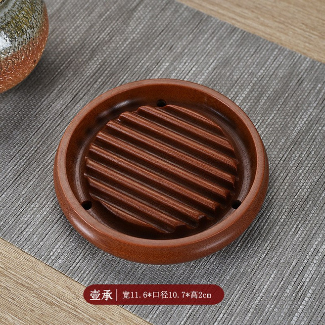 電木壺承 實木茶壺底座 隔熱墊 功夫茶具配件, 1個, 棉纱电木圆形壶承黄色圆边款