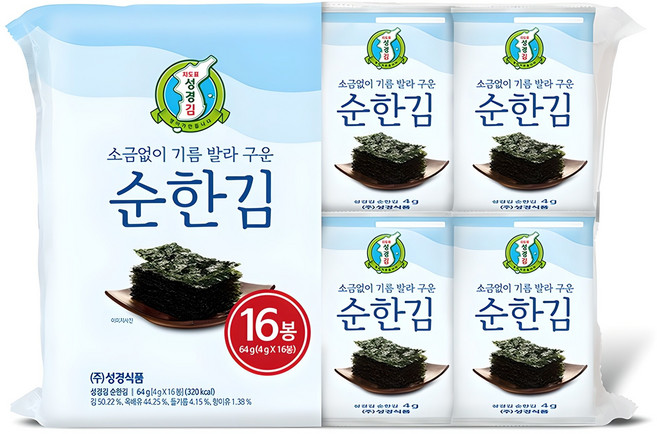 지도표성경 소금없이 기름 발라 구운 순한김, 64g, 1개