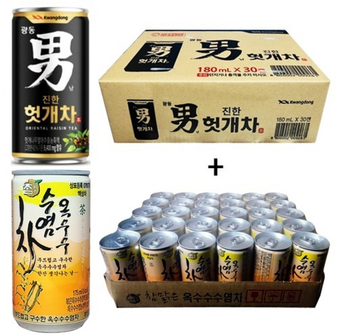 광동 힘찬하루 헛개차 (30캔) + 참맑은 옥수수수염차 (30캔), 60개, 175ml
