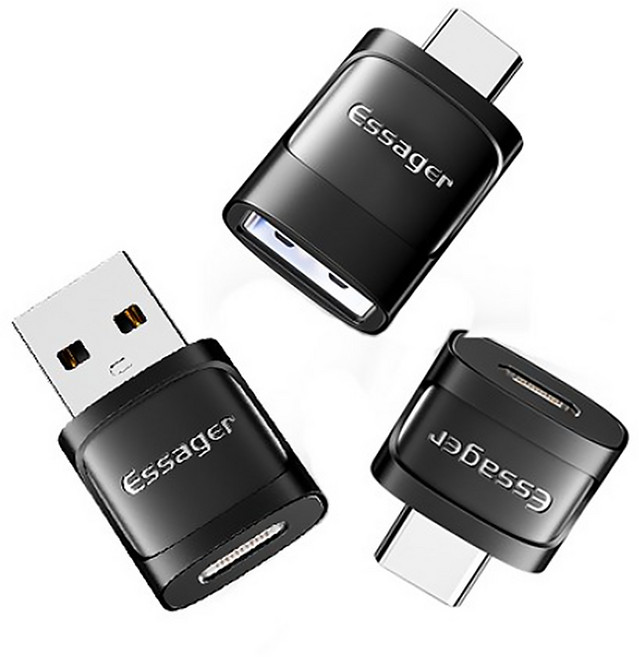 Essager USB3.0 A타입 to C타입 OTG 변환 젠더 C타입 to 5핀 마이크로 to C타입 OTG 젠더 3개입, 3개, 은색, 11.5cm