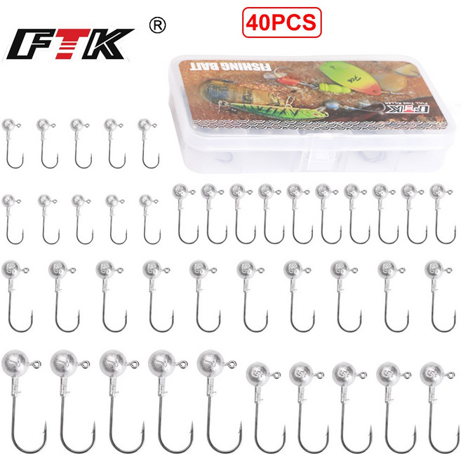 FTK 리드 지그 헤드 낚시 후크 크래피 배스 낚시 루어 액세서리 40 개, 1세트, 40개입