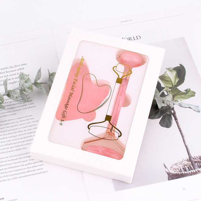 얼굴 마사지 롤러 페이스 괄사, 핑크, 1세트