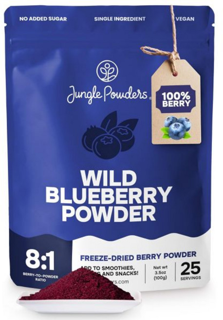 Jungle Powders 과일 가루 분말 파우더 정글 파우더스 냉동 건조 야생 블루베리 3.5온스 백 스무디용 베이킹용 추출물 노르딕 무설탕 첨가물 없음 빙어리, 3.5 온스 (1개 묶음)