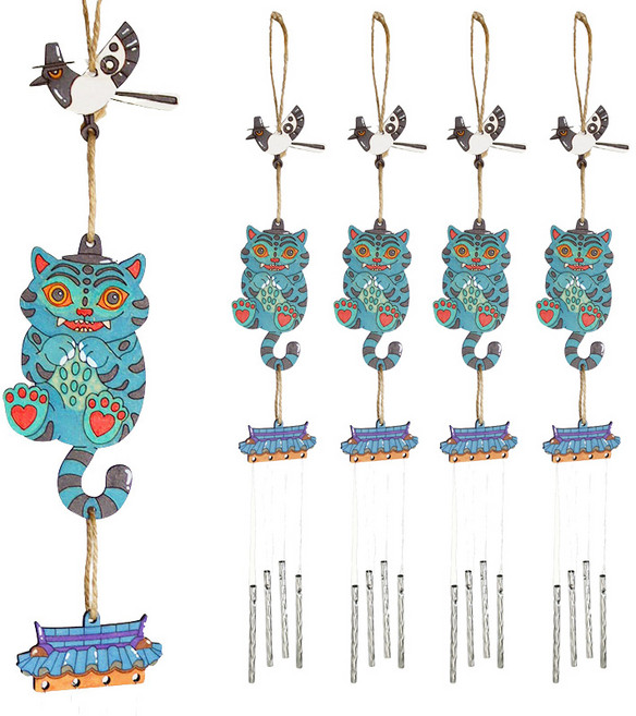 키득키득 케이팝 전통 호랑이와 까치 우드 풍경 어린이집 설날 만들기 기와집 풍경종 초등 키트 미술활동, 5개