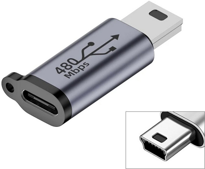 C to 미니5핀 젠더 USB2.0 미니 B타입 컨버터 커넥터 구형 모바일 기기 디카 PMP MP3 블랙베리 스마트폰 데이터 전송 지원, 1개