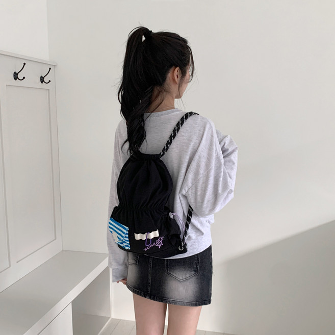 [비마이뮤즈] 우디 후드 포켓 로프 스트링 투웨이 백팩 보부상 유니크 나일론 여행 짐색 가방