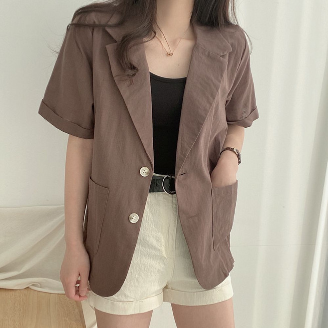 여성 반팔 린넨 정장 자켓