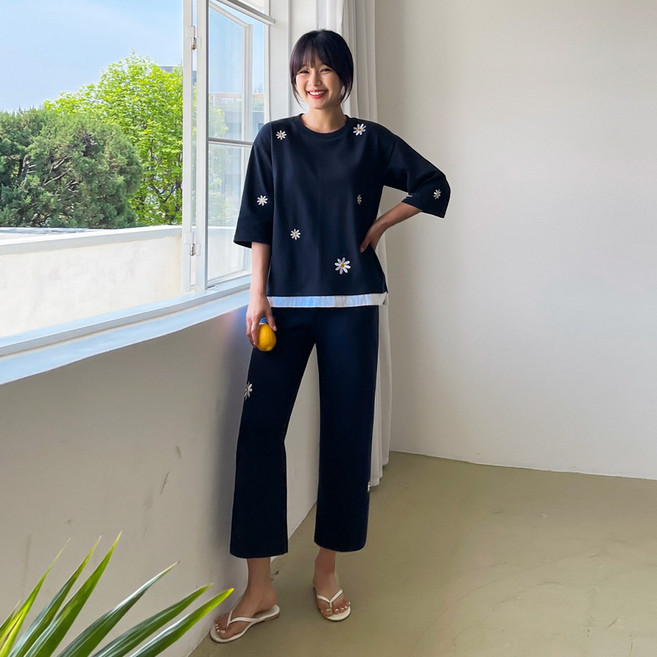 SET플라워 자수 와이드 트레이닝세트