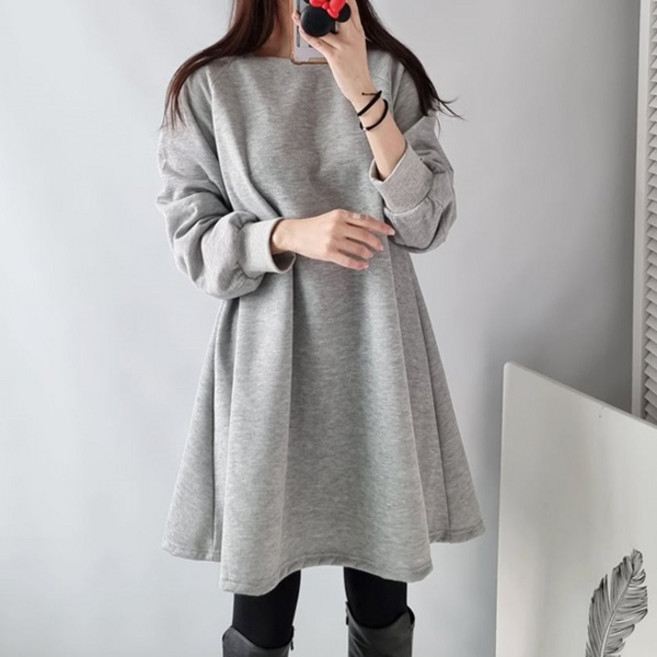 마이쏭 겨울원피스 기모 도톰 따뜻한 미디엄원피스 롱티 라인후레아하프원피스(기모)