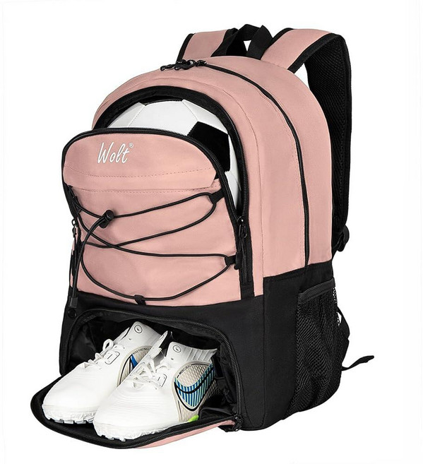 WOLT 축구 백팩 가방 볼 홀더 신발 수납 공간 농구 배구 헬스장용 스포츠 장비 블랙 598459, 라이트핑크, 1개