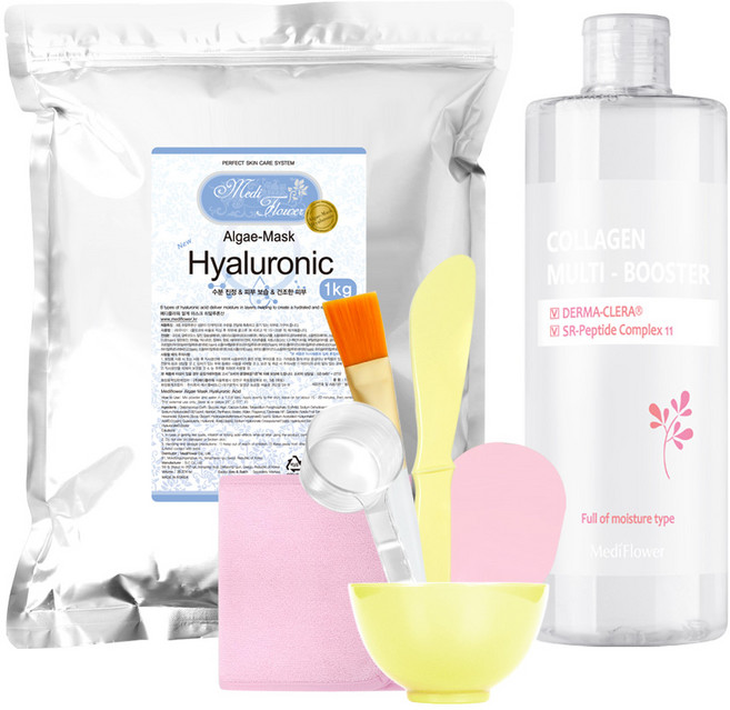 메디플라워 대용량 모델링팩 스타터팩 / 히알루론산 모델링팩 1kg+팩도구 6종세트+ 콜라겐 멀티 부스터 500ml, 1개, 1개입