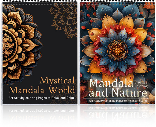 NICEROSE 어른 색칠공부 만다라 테마 2본 컬러링북 세트 성인용 힐링북 색칠놀이 취미 색칠하기 활동, MANDALA