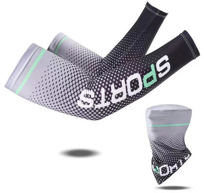 冰絲運動袖套 面巾 防曬套裝, 冰絲SPORT灰色,面巾, 1個