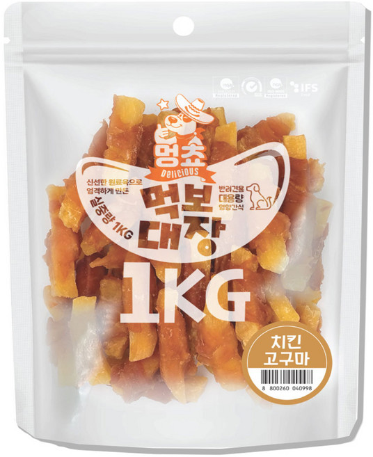 멍쵸 먹보대장 1킬로 대용량 강아지간식, 1kg, 1개, 치킨고구마