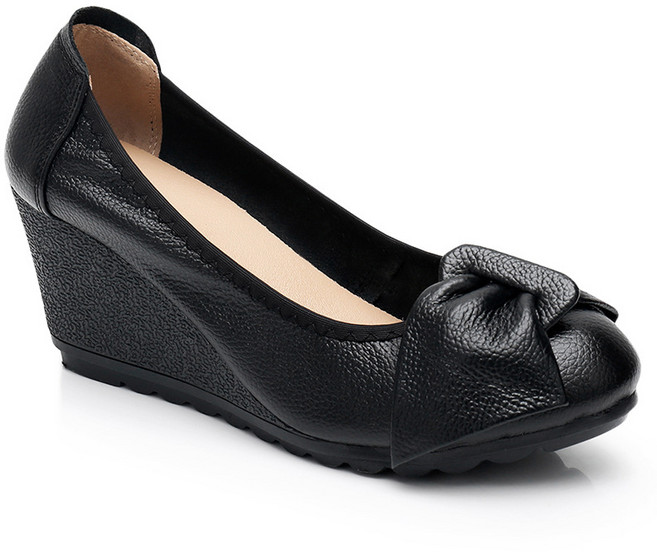 여성 가죽신발 리본웨지힐구두 7cm 뉴타임즈