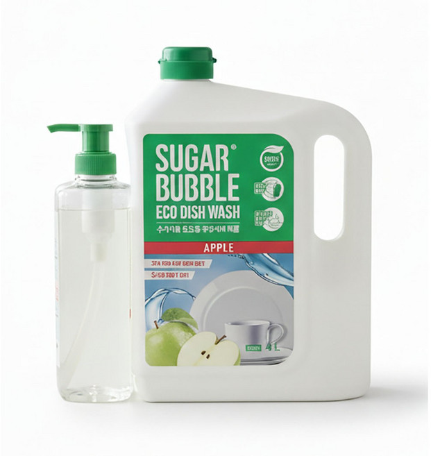 슈가버블 애플향 천연성분 주방세제 4L+940ml, 1세트