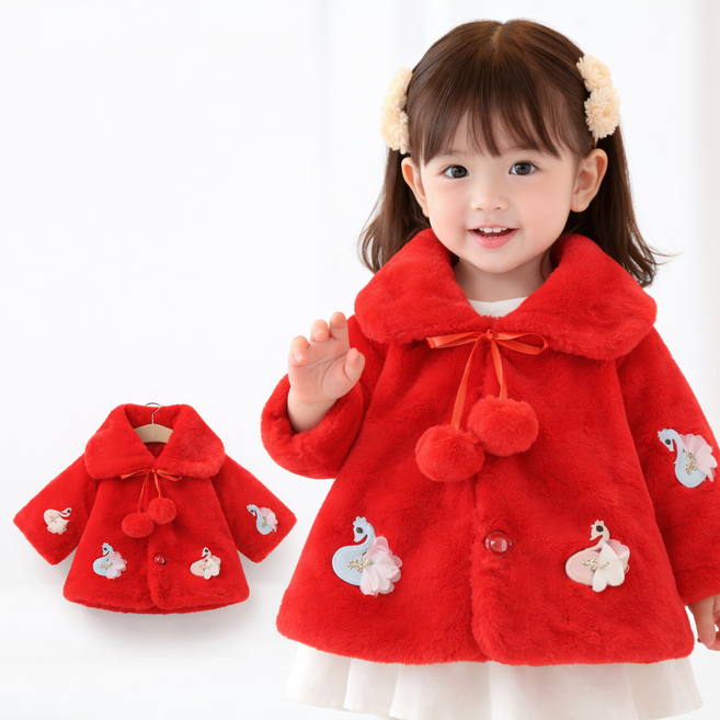 여아 퍼코트 빅카라 리본 방울 겨울 아동 퍼자켓