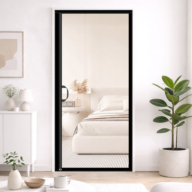 ROYAI ONE 안 찢어지는 현관 방충망 일체형 통자석 현관문 모기장 미세 방충망, 검정