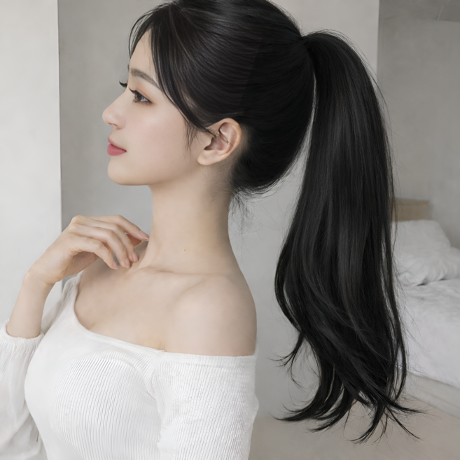 에프시 여성용 웨이브 포니테일 집게 부분가발 붙임머리, 1개, 블랙