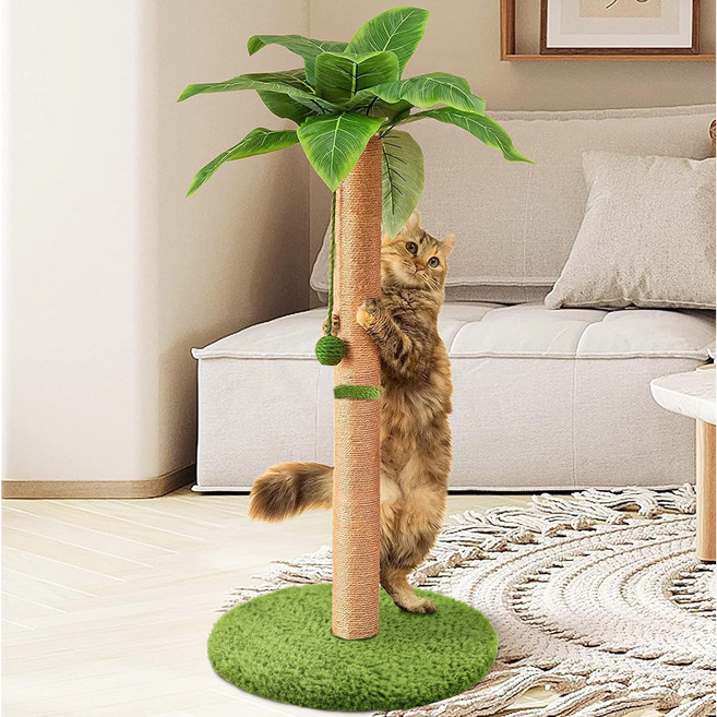 대형 야자수 식물 고양이 사이잘삼 수직 스크래쳐 기둥 장난감, 녹색, 1개