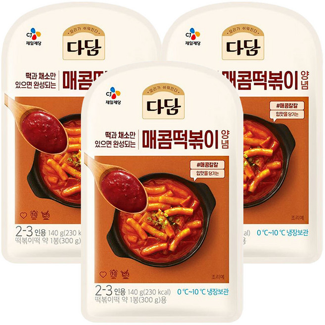 CJ 다담 매콤 떡볶이양념 140g, 3개