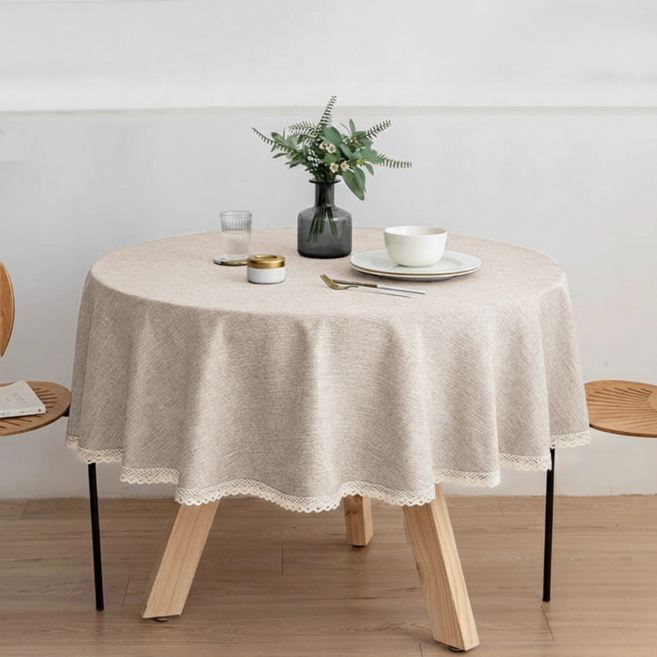 아지랩 모던 레이스 원형 방수 식탁보, 1개, 90cm, 아이보리