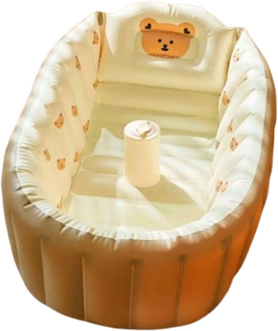 맘스픽 프리미엄 유아용 소프트욕조 접이식, 브라운 곰