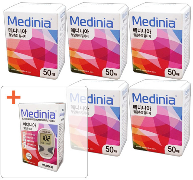 메디니아 혈당시험지 250매 + 혈당계 세트 증정, 5개, 50매