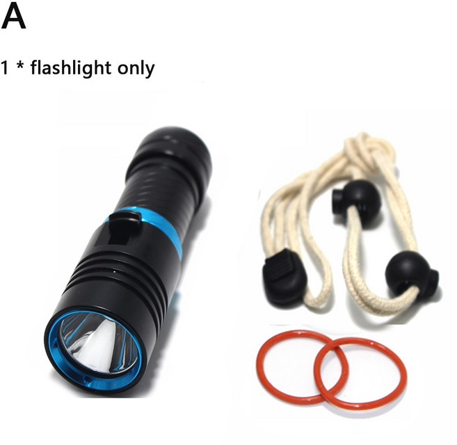 5000LM LED 다이빙 손전등 무단 조광 라이트 스쿠버 토치 수중 램프 100m 26650, 01 26650 battery set