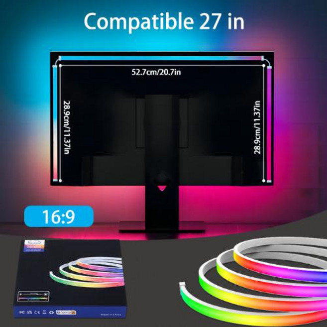 LED 백라이트 후면조명 스마트 게임 스트립 라이트 컴퓨터 모니터 동기화 RGB 바 스크린 USB 침실 장식 램프, 없음, 2) For 27 inch monitor, 한개옵션1