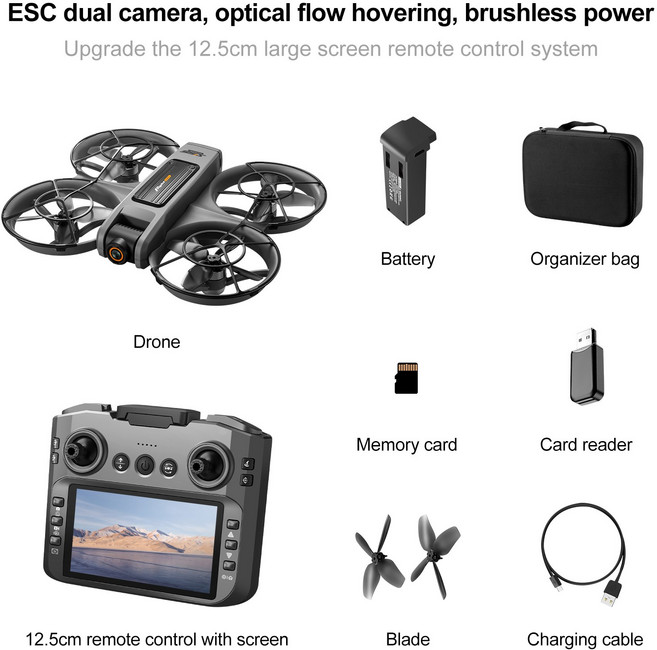 2025 새로운 S156 드론 12.5cm 스크린 리모컨 4k 듀얼 카메라 WIFI 장애물 회피 광류센서 위치 제어 촬영드론, 그레이, 1개