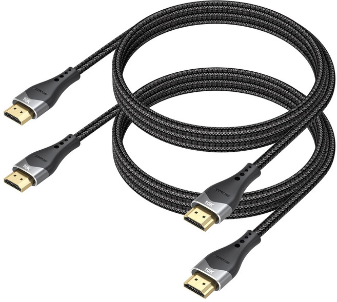 짧은 HDMI 케이블 2피트 2개 세트 10K 8K 4K 2.1 48Gbps 초고속 꼰 코드 8K60Hz 4K120Hz eARC HDR10 HDCP2.3 모니터/HDMI 스위치, 2, 4FT
