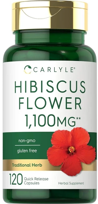 Carlyle 칼라일 히비스커스 꽃 추출물 1100 mg 120 캡슐 비 GMO 글루텐 프리, 1개, 120정 - 쿠팡
