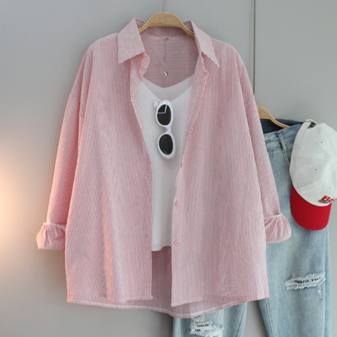 달콩 여성 벨리오버핏스트라이프셔츠 루즈핏 봄신상