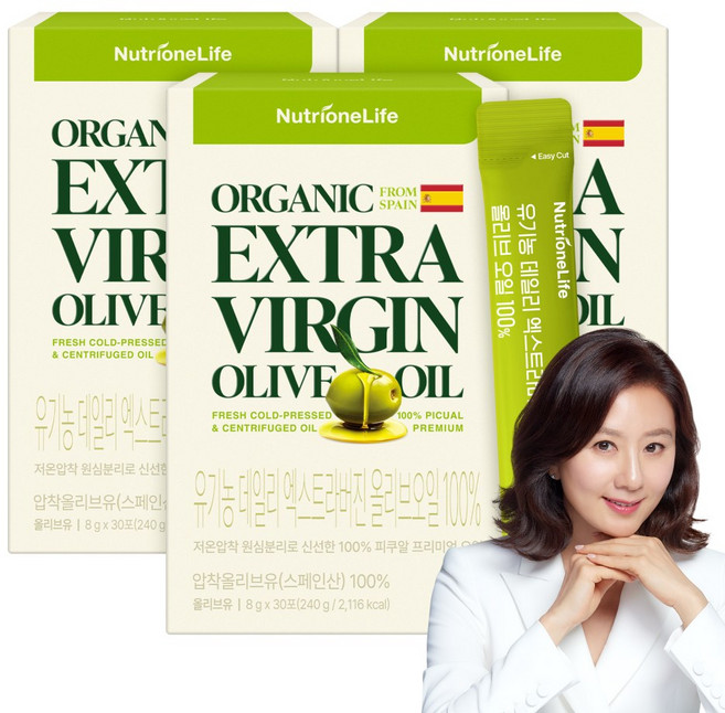 무료배송/오늘출발 뉴트리원 유기농 데일리 엑스트라버진 올리브오일 저온압착 스페인산 유기농 올리브오일 대용량 기획세트, 240g, 3개