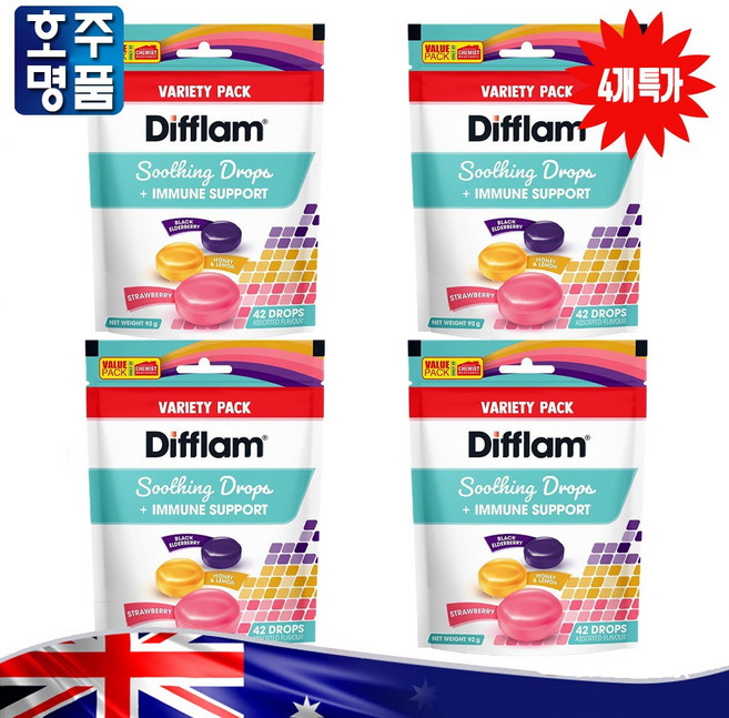 디플람 3가지 다양한 맛 드롭스 목캔디 4통, 4개, 42회분