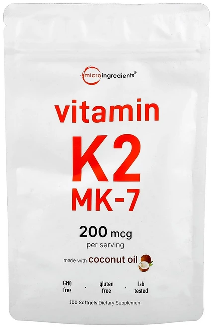 Micro Ingredients 비타민K2 MK-7 200mcg 소프트젤 300정, Micro IngRed 레드ients, 비타민K2, M, 1개 - 쿠팡